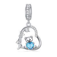 wholesale 925 Sterling Silver 12 Month Birthstone Teddy Bear Charms Bracelet Jewelry Gifts-December