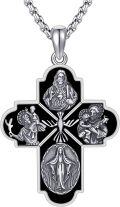 wholesale 925 Sterling Silver Obsidian & Malachite Saint Michael Celtic Cross Pendant for Men's Necklaces-0-0