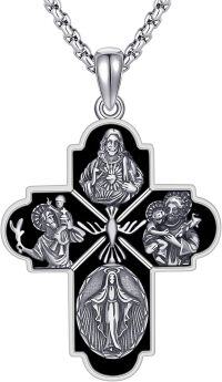 wholesale 925 Sterling Silver Obsidian & Malachite Saint Michael Celtic Cross Pendant for Men's Necklaces-Obisidian Cross