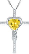 wholesale TOUPOP Citrine Cross Necklace For Women Sterling Silver November Birthstone Cross Pendant Necklace Heart Cross Christian Jewelry Birthday Christmas Gifts For Women Her -0-0