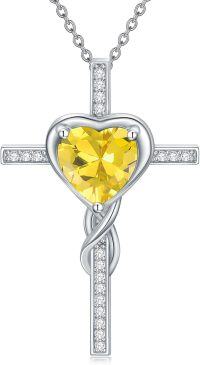 wholesale TOUPOP Citrine Cross Necklace For Women Sterling Silver November Birthstone Cross Pendant Necklace Heart Cross Christian Jewelry Birthday Christmas Gifts For Women Her -undefined