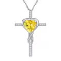 TOUPOP Sterling Silver Citrine Cross Pendant Necklace For Women-0-0