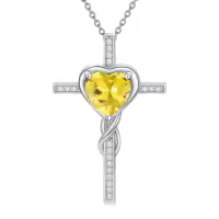TOUPOP Sterling Silver Citrine Cross Pendant Necklace For Women-undefined