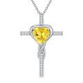 TOUPOP Sterling Silver Citrine Cross Pendant Necklace For Women-0-0