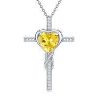 TOUPOP Sterling Silver Citrine Cross Pendant Necklace For Women-undefined