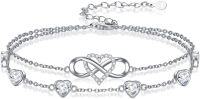 wholesale 925 Sterling Silver & 6 Heart Birthstone Crystals Infinity Love Bracelet for Women, Adjustable Dainty Charm Gift-Bracelet 7''-9''