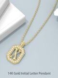 wholesale 14K Solid Gold Moissanite Initial Pendant Necklace A-Z 16 2mm Chain-0-4