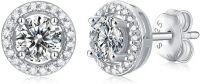 wholesale 925 Sterling Silver 925 with Cubic Zirconia Cut Design and Round Shape Stone Halo Stud Earrings-1ct round halo-white gold plated