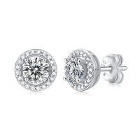 wholesale 925 Sterling Silver Zircon Stud Earrings-1ct round halo-white gold plated