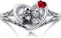 wholesale TOUPOP Sterling Silver Nightmare Rings For Women Jack And Sally Heart Ring With Red Zircon Jack Skellington Skull Jewelry Christmas Gifts For Women -0-0