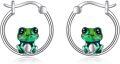 wholesale 925 Sterling Silver Green Frog Hoop Earrings for Women Girls-0-0
