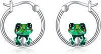 wholesale 925 Sterling Silver Green Frog Hoop Earrings for Women Girls-Frog