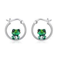wholesale 925 Sterling Silver Green Frog Enamel White Gold Plated Hoop Earrings For Women-Frog