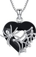 wholesale 925 Sterling Silver Spider Web Heart Shape Black Crystal Gothic Pendant Necklace-0-0
