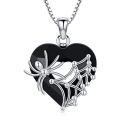 wholesale 925 Sterling Silver Spider Web Heart Shape Black Crystal Gothic Pendant Necklace-0-0