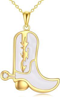 wholesale 925 Sterling Silver Western Cowboy Boots Pendant Necklace with White Enamel and Crystal Charm Gifts for Her Him-Boot