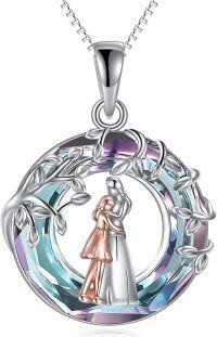 wholesale 925 Sterling Silver Amethyst Mother Daughter Pendant Necklaces - Gifts for Mom and Grandmother-A-Hug Necklace - Purple crystal