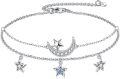 wholesale 925 Sterling Silver Moon & Stars Charm Anklet with Blue Crystal Beads - Adjustable Chain Beach Foot Jewelry for Women and Girls-0-0