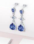 wholesale 925 Sterling Silver Teardrop Sapphire Star Drop Dangle Earrings for Women's Anniversary Gift-0-2