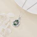 wholesale 925 Sterling Silver Moss Agate Necklace with AAA Cubic Zirconia, White Gold Plated, Tarnish Resistant, 18+2 Rolo Chain, 1.08 Pendant-0-2