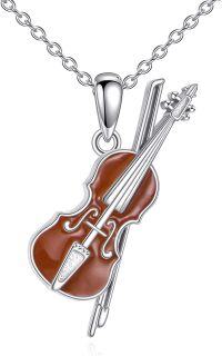 wholesale 925 Sterling Silver Violin Pendant Necklace for Music Lovers Gifts-Violin