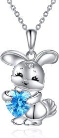 wholesale 925 Sterling Silver Blue Crystal Bunny Heart Pendant Necklace for Women Girls Gifts-0-0