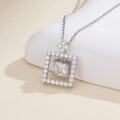 wholesale White Gold Plated Silver & Moissanite Geometric Princess Solitaire Necklace 1.0ct, Gift Box-0-1