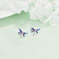wholesale 925 Sterling Silver Purple Blue Enamel Dragonfly Stud Earrings  for Women-0-2