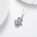 wholesale 925 Sterling Silver Abalone Shell Blue Eye Hamsa Fatima Tree of Life Pendant with 18+2 Extender Chain-0-4