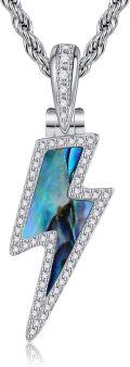 wholesale 925 Sterling Silver Abalone Shell Lightning Bolt Pendant Necklaces for Men & Women-0-0
