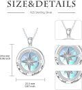 wholesale 925 Sterling Silver Round Blue Moonstone Compass Pendant Necklace with Cubic Zirconia and Engraved Message I'd be lost without you for Women Girls  45cm Chain Length-0-3
