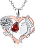 wholesale 925 Sterling Silver Rose & Red Crystal Heart Pendant Necklace for Women Mom Gift Romantic Jewelry-0-0