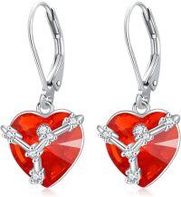 wholesale 925 Sterling Silver Birthstone 12 Constellations Heart Dangle Earrings-07-Jul-Cancer(6.22-7.22)