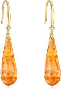 wholesale 14K Gold Garnet Amber Sapphire Earrings for Women Yellow Blue Red Gemstone Dangle Wedding Jewelry-Amber Earrings