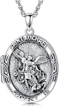 wholesale Sterling Silver Photo Locket Saint Pendant Necklace Religious Jewelry Gift-Customized Photos+Test St Michael-Customized Text St Michael-Locket Only St Michael-Customized Photos St Michael