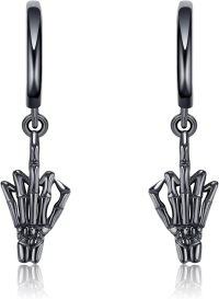 wholesale Black  Skeleton Hand Dangle Earrings for Women Men Gothic  4cm Long-middle finger