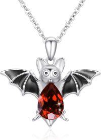 wholesale Sterling Silver Crystal Bat Pendant Necklace Gothic Animal Jewelry Gift for Women-Bat Necklace - Red Crystal
