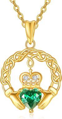 wholesale 925 Sterling Silver Heart-Shaped Emerald Pendant Necklaces for Women Celtic Irish s-Yellow Gold