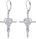 wholesale TOUPOP Cross Earrings For Women Infinity Diamond Cross Earrings Sterling Silver Religious Jewelry April Birthstone Earring With Heart Crystal Birthday Gifts For Women -0-0
