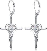 wholesale TOUPOP Cross Earrings For Women Infinity Diamond Cross Earrings Sterling Silver Religious Jewelry April Birthstone Earring With Heart Crystal Birthday Gifts For Women -undefined