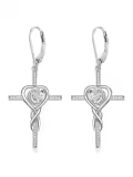 TOUPOP Sterling Silver Diamond & Crystal Infinity Cross Heart Earrings April Birthstone-0-0