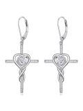 TOUPOP Sterling Silver Diamond & Crystal Infinity Cross Heart Earrings April Birthstone-0-0