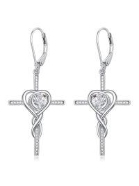 TOUPOP Sterling Silver Diamond & Crystal Infinity Cross Heart Earrings April Birthstone-undefined