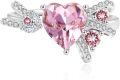wholesale 925 Sterling Silver Pink Crystal Zircon Heart Bow Ring Adjustable Size 7-9-0-0
