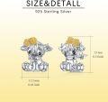 wholesale 925 Sterling Silver Cow Stud Earrings with Flower Accents for Women's Gifts-0-4