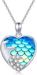 wholesale 925 Sterling Silver Heart-Shaped Mermaid Scale Pendant Necklace with Dolphin and Cubic Zirconia - Beach  for Women-0-0