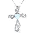 wholesale 925 Sterling Silver Heart-Shaped Opal and Cubic Zirconia Cross Pendant Necklace for Women & Girls-0-0
