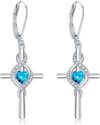 wholesale 925 Sterling Silver Birthstone Cross Dangle Earrings for Women-12-Dec-Created Tanzanite