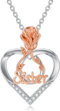 wholesale 925 Sterling Silver Lab-Grown Cubic Zirconia Rose Heart Pendant Necklaces for Women - Anniversary/Birthday/Mother's Day Gift Ideas for Mom/Sister-0-0