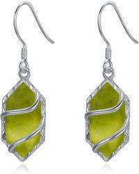 wholesale 925 Sterling Silver Gemstone Hexagon Drop Dangle Earrings Fine Jewelry Gifts for Women-Peridot